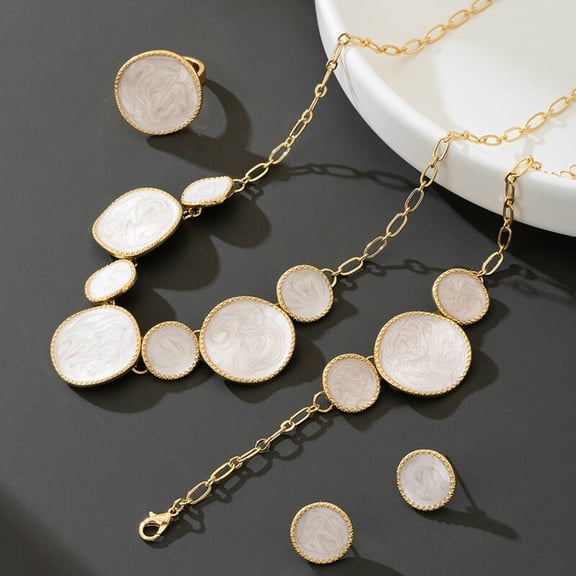 White Enamel Jewelry Set Irregular Circle Bracelet Necklace Earrings Ring Fashion Matching Accessories for Women