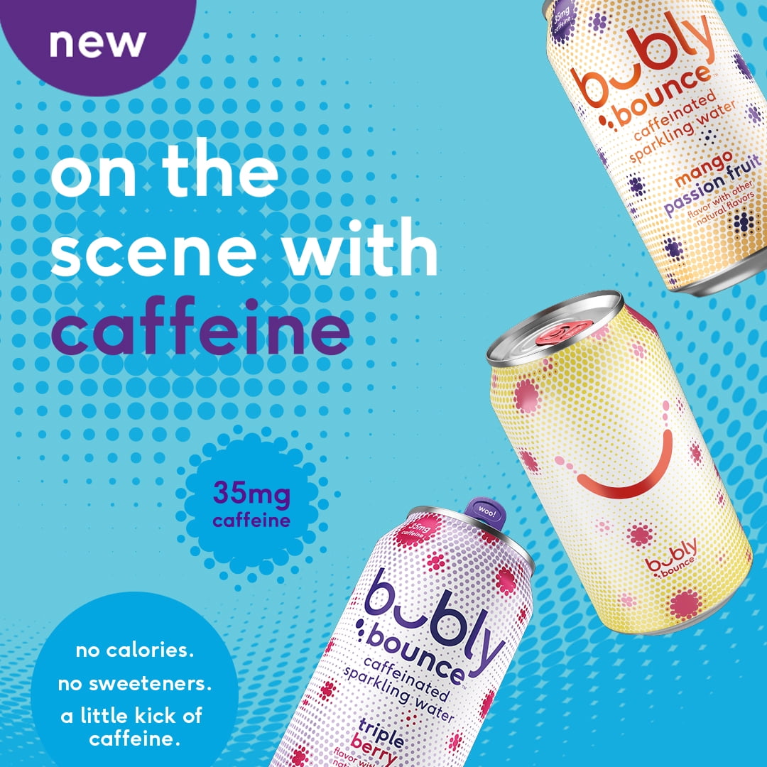 bubly Bounce Caffeinated Blood Orange Grapefruit Sparkling Water, 12 fl oz, 18 Pack Cans