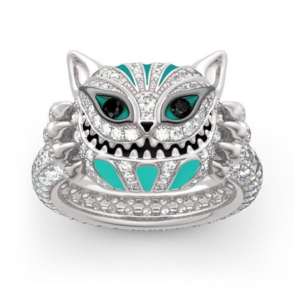 Womens Diamond Drop Oil Skull Cat Ring Electroplated Alloy Ring with Gem and Stone Inlay Fashion Jewelry Ring Womens Accessories
