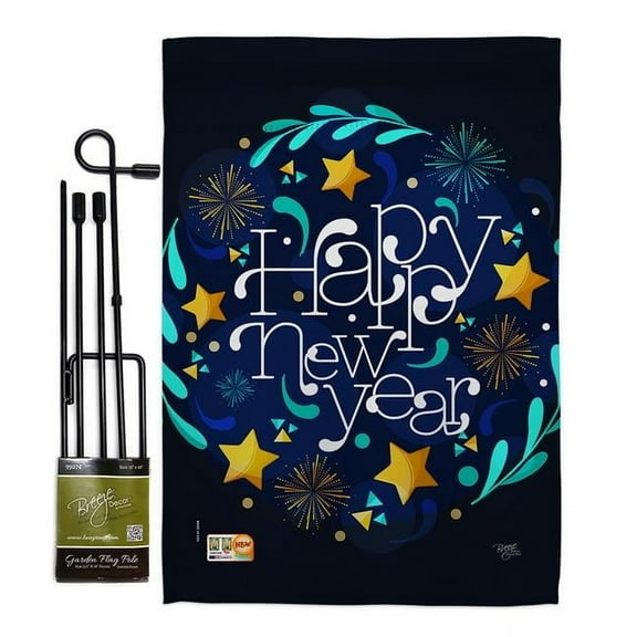 Breeze Decor BD-NE-GS-116013-IP-BO-D-US18-BD 13 x 18.5 in. New Year Vibes Winter Impressions Decorative Vertical Double Sided Garden Flag Set with Banner Pole