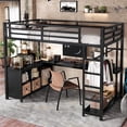 thumbnail image 3 of Harper & Bright Designs Twin XL Size Metal Loft Bed with L-shaped Desk and Wardrobe, Loft Bed with Storage Shelves and Cubes, Black, 3 of 12