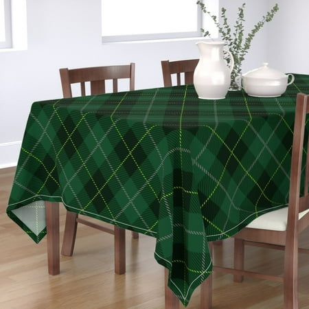 

Cotton Sateen Tablecloth 70 x 144 - Large Dark Green Plaid Seasonal Christmas Tartan Check Plaid Print Custom Table Linens by Spoonflower