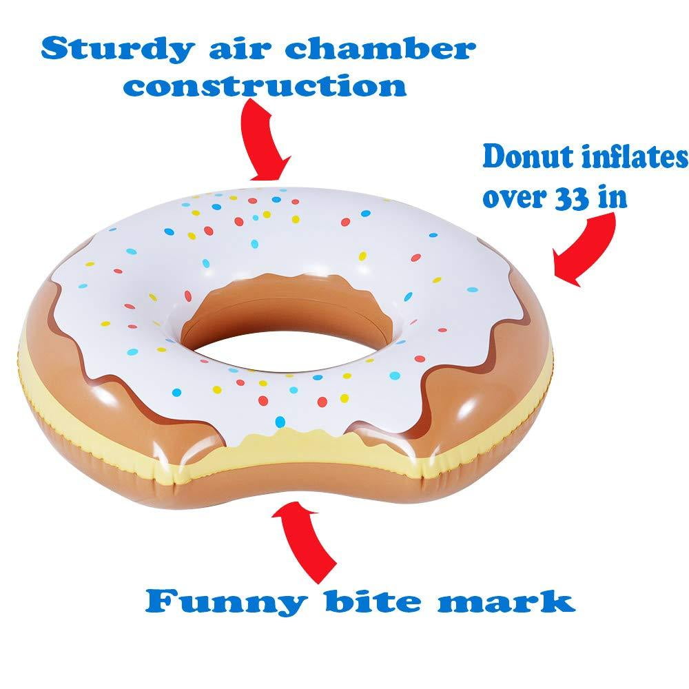 Inflatable Donut Chocolate Strawberry Swim Rings of 33 Inches for Party XFlated Donut Float Pool or Beach Toy for Kids