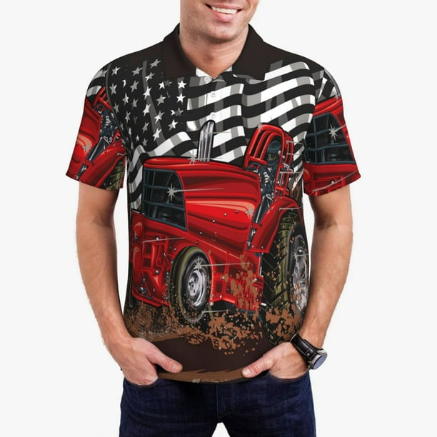 Fotbe tractor Camiseta Polo de Golf para Hombre con Estampado – Camisa Deportiva Transpirable con Cuello Abotonado-Small