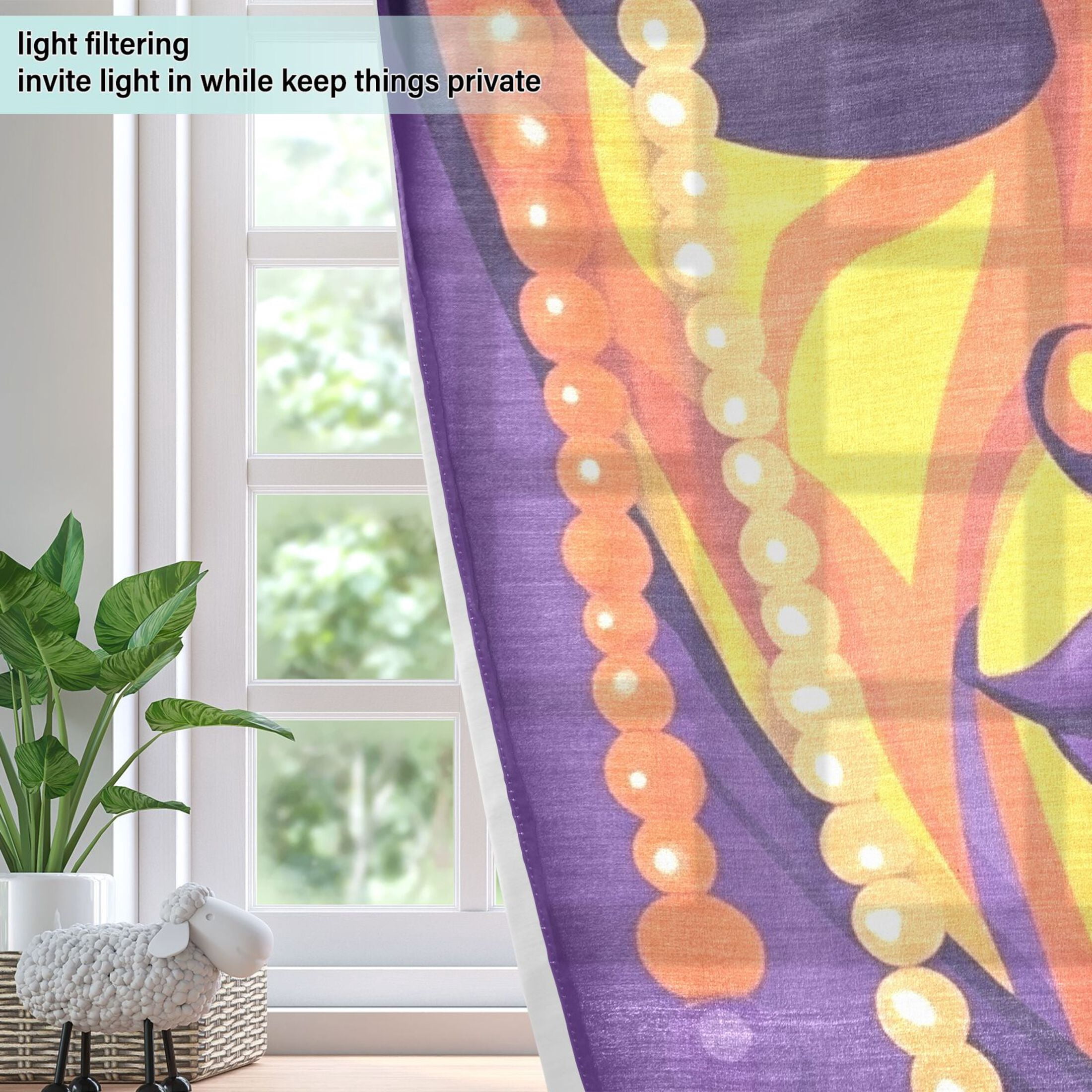 Mardi Gras Mask and Beads Semi Sheer Curtains for Living Room Bedroom Set of 2 Insulated Window Drapes
