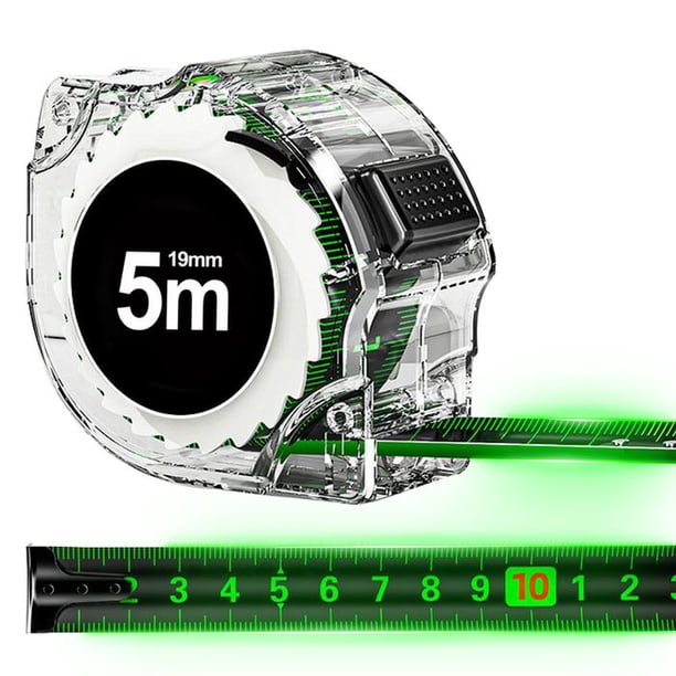Cinta Métrica Fluorescente VentDepot FlexGlow 1 Pza 5mx19mm ABS y Acero al Carbono Negro y Verde
