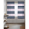 thumbnail image 3 of Navy Blue Pink Striped Curtains 63 Inch Length, Sheer Curtains for Bedroom Living Room Window Gradient Horizontal Lines Rod Pocket Voile Drapes Kitchen Curtains Small Half Window 42"x63" 2 Panels, 3 of 6