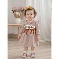 thumbnail image 3 of BemeyourBBs Toddler Baby Thanksgiving Outfit Kids Girls Smocked Dress Long Sleeve Crew Neck Plaid Embroidery Turkey Fall Dress Thanksgiving Clothes, 3 of 9