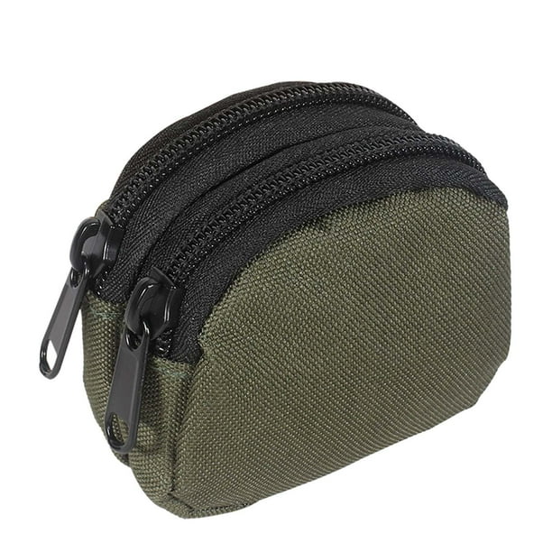 Coin Purse with Belt Loop Pouch with Two Zipper Compartments Money Pouch Wallet Outdoor Belt Pouch for Mountaineering Hiking Camping Green