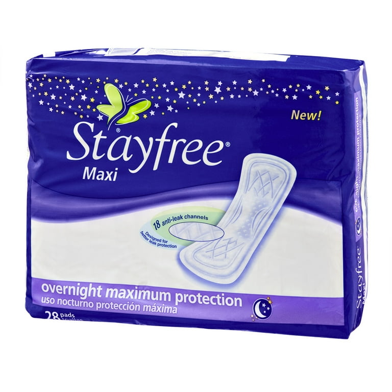HSA Eligible  Stayfree Maxi Pads Overnight with Wings, 28ct