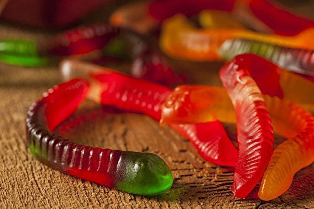 LUSHYUM Large Gummy Worm Molds Silicone 6ml 14ml, 4pcs Non-Stick Halloween Silicone Worm Molds for Chocolate Gummy Candy 60 Cavity with 2 Droppers & Brush