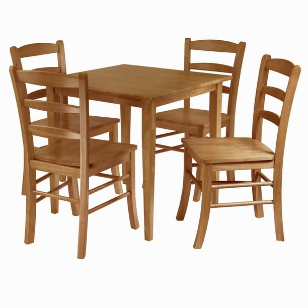 Winsome Wood Groveland 5Pc Dining Set, Square Table & 4 Ladder Back Chairs, Light Oak Finish