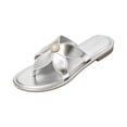thumbnail image 2 of Willtoo Flat Sandals for Women Pearl Slides Flower Flip Flops Round Toe Comfortable Beach Dressy Shoes, 2 of 6