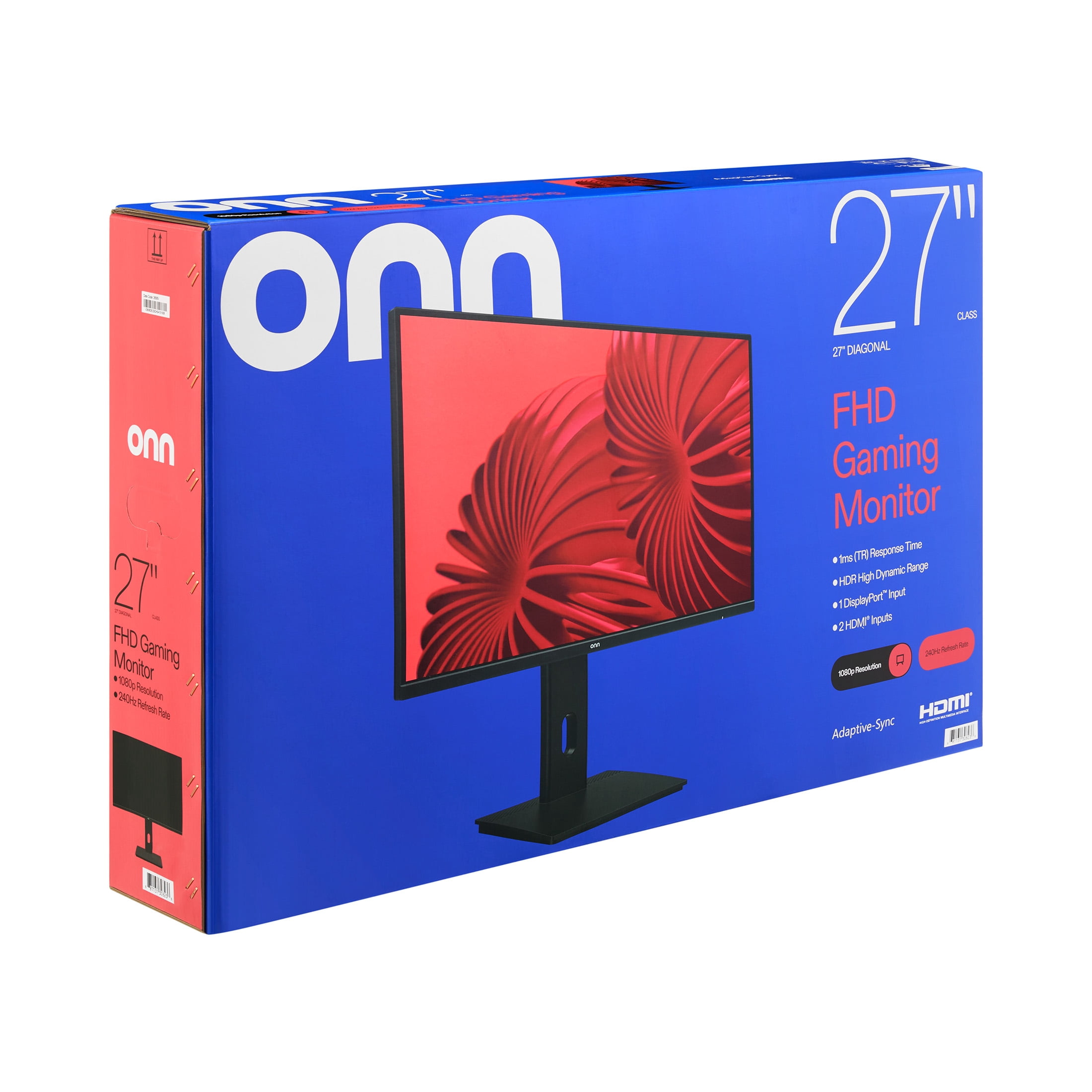 onn 27" FHD (1920 x 1080p) 240Hz 1ms AMD FreeSync Gaming Monitor with Cables, Black