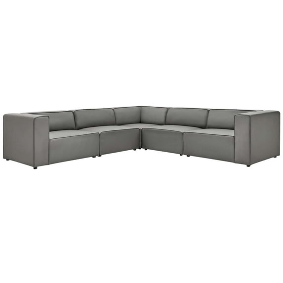 Sectional Sofa Set, Faux Vegan Leather, Grey Gray, Modern Contemporary Urban Design, Living Lounge Room Hotel Lobby Hospitality