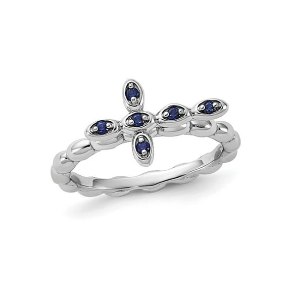 1/10 Carat (Ctw) Lab-Created Sapphire Cross Ring in Sterling Silver for Women