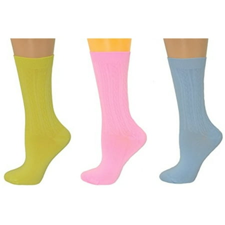 Trim Dress Sock (Sierra Socks Women Cable Crew Dress Casual 3 Pair Pack Bamboo, Modal Socks (Assorted 3 (Pink/Blue/Yellow)), Sock: 9-11 / Shoe:)