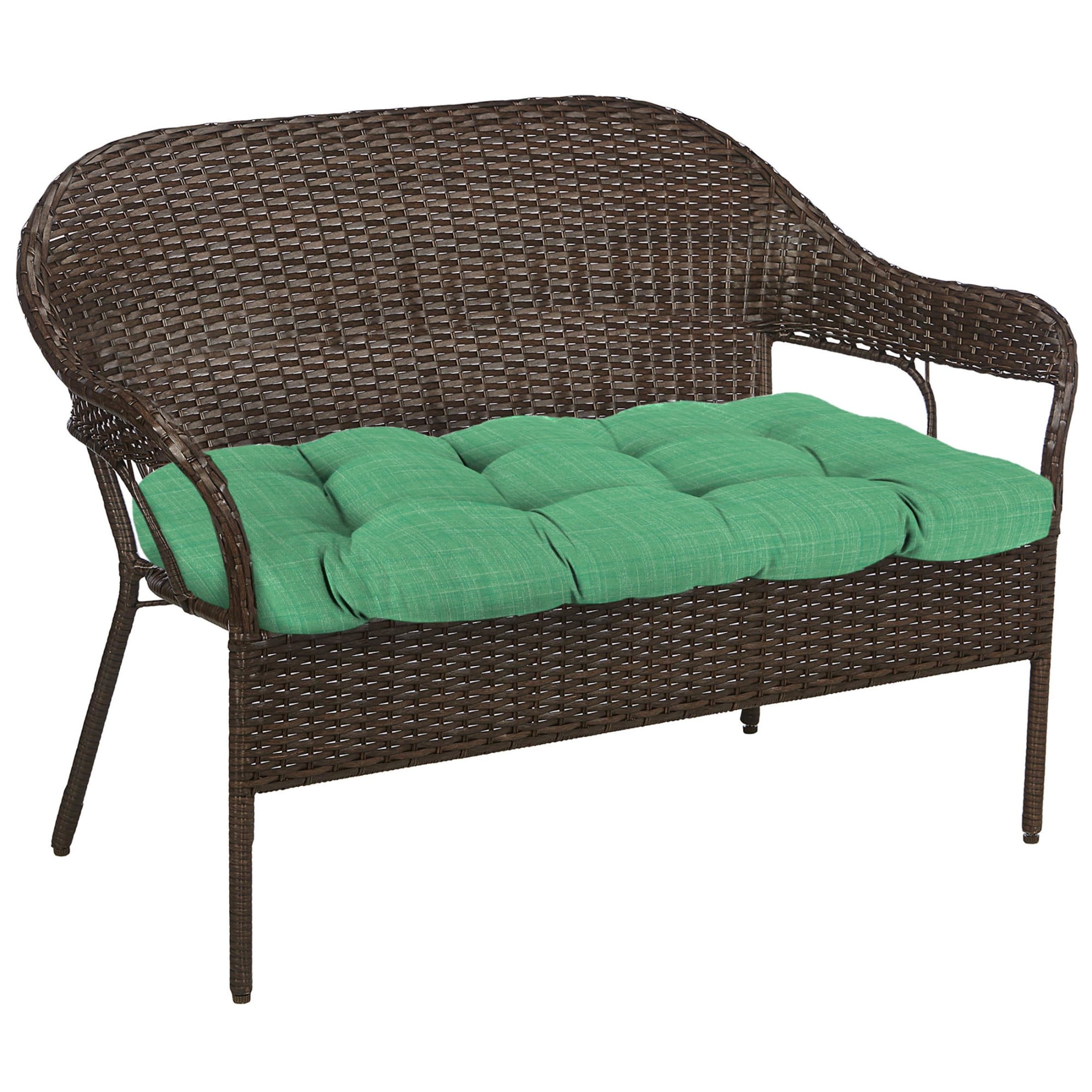 Jordan Manufacturing 44" x 18" Harlow Dill Green Crosshatch Rectangular Tufted Contoured Outdoor Wicker Settee Bench Cushion
