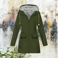 thumbnail image 2 of JUUYY Women's Rain Jacket Lightweight Waterproof Striped Hooded Rain Jacket Outdoor Windbreaker Travel Trench Coat with Pockets Army Green L, 2 of 5