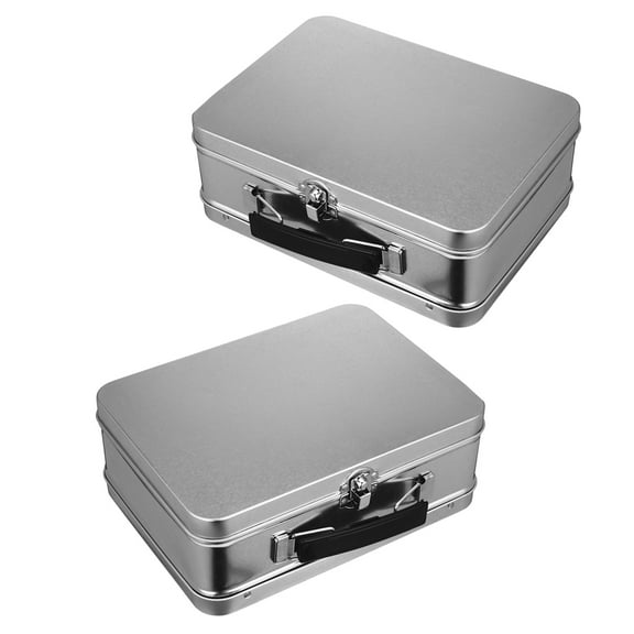 OUNONA Silver Tinplate Lockable Storage Box for Organizing Collectibles and Accessories, Decorative Desktop Storage Box 2pcs