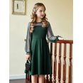 thumbnail image 4 of Arshiner Girl's Contrast Mesh Puff Long Sleeve High Waist A Line Black Short Dress with Pockets, 4 of 9
