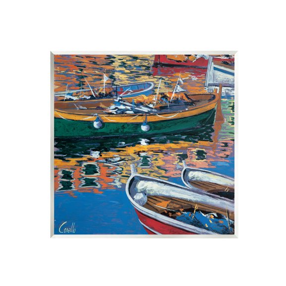Stupell Industries Boats in Water Reflection Transportation Painting Unframed Art Print Wall Art, 12 x 12