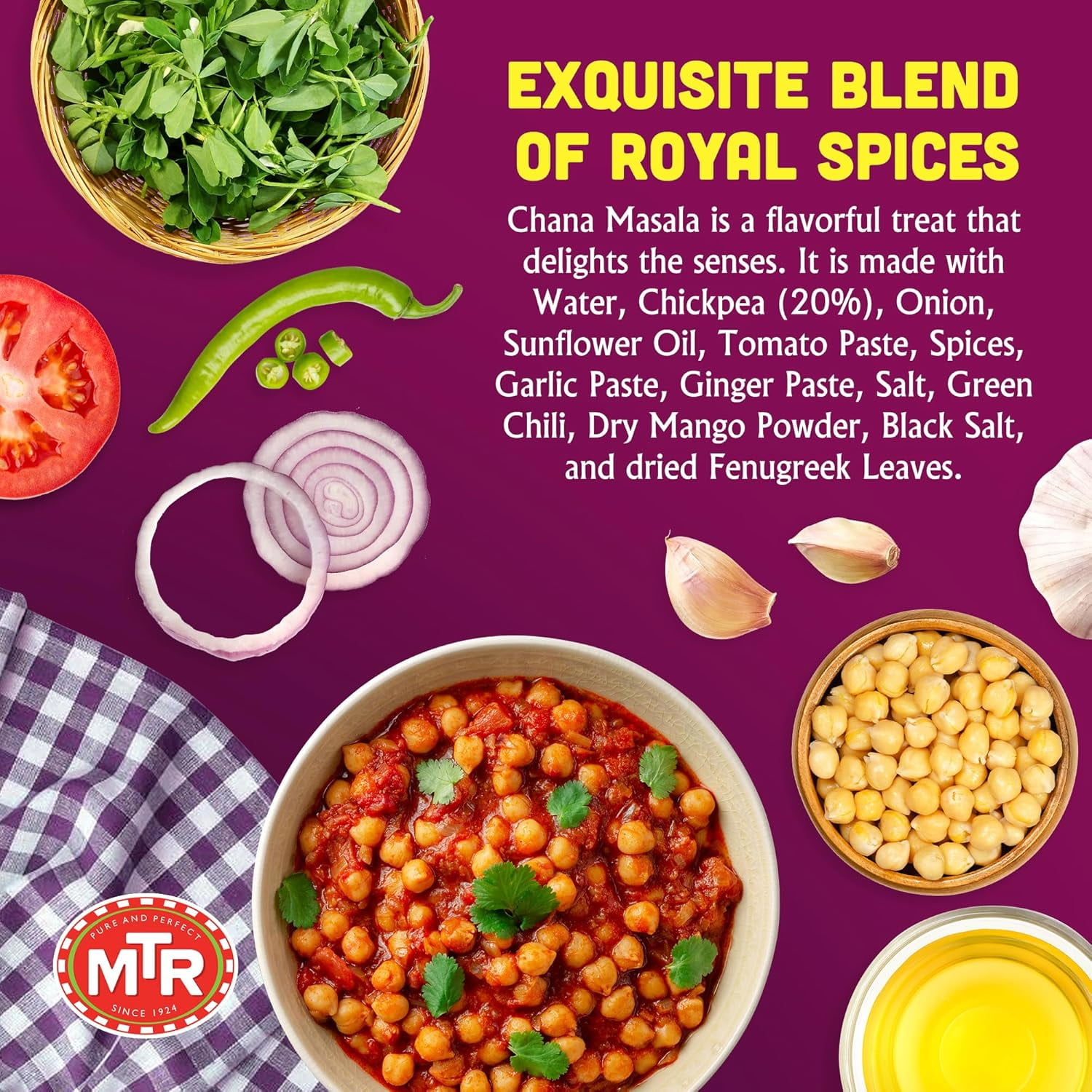 MTR Chana Masala - Savory Chickpeas in Spiced Gravy - Authentic Indian Ready-to-Eat Meal - No Added Preservatives - A Quick Meal Suitable for Vegetarians, Ready in Minutes! (300g, Pack of 6)
