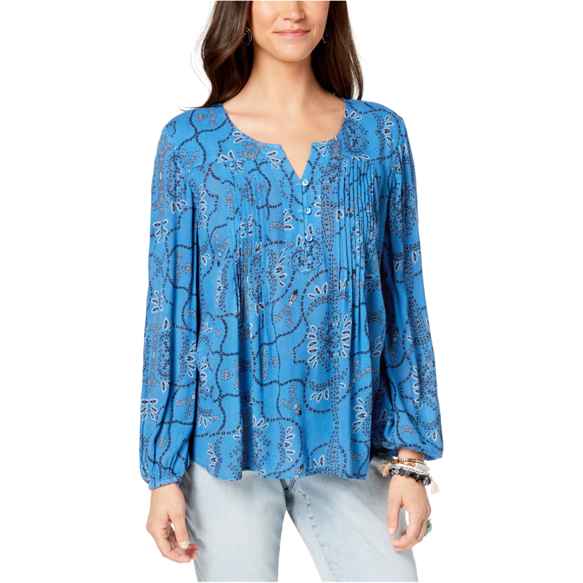 Style & Co. Womens Pintuck Peasant Blouse, Blue, PS - Walmart.com