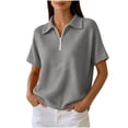 thumbnail image 3 of VBVC Women's Half Zip Waffle Collared Top , V Neck Short Sleeve Blouse For Women , Ladies' Loose Fit Breathable Summer Shirt, Khaki , S-3XL, 3 of 8