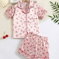 thumbnail image 1 of 2pcs Girls Cherry Print Satin Lapel Neck Pajama Set, 1 of 6
