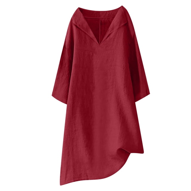QIPOPIQ Robe Longue Décontractée Basique pour Femme, Coupe Ample, Manches 3/4, Unie, Col en V, Liquidation