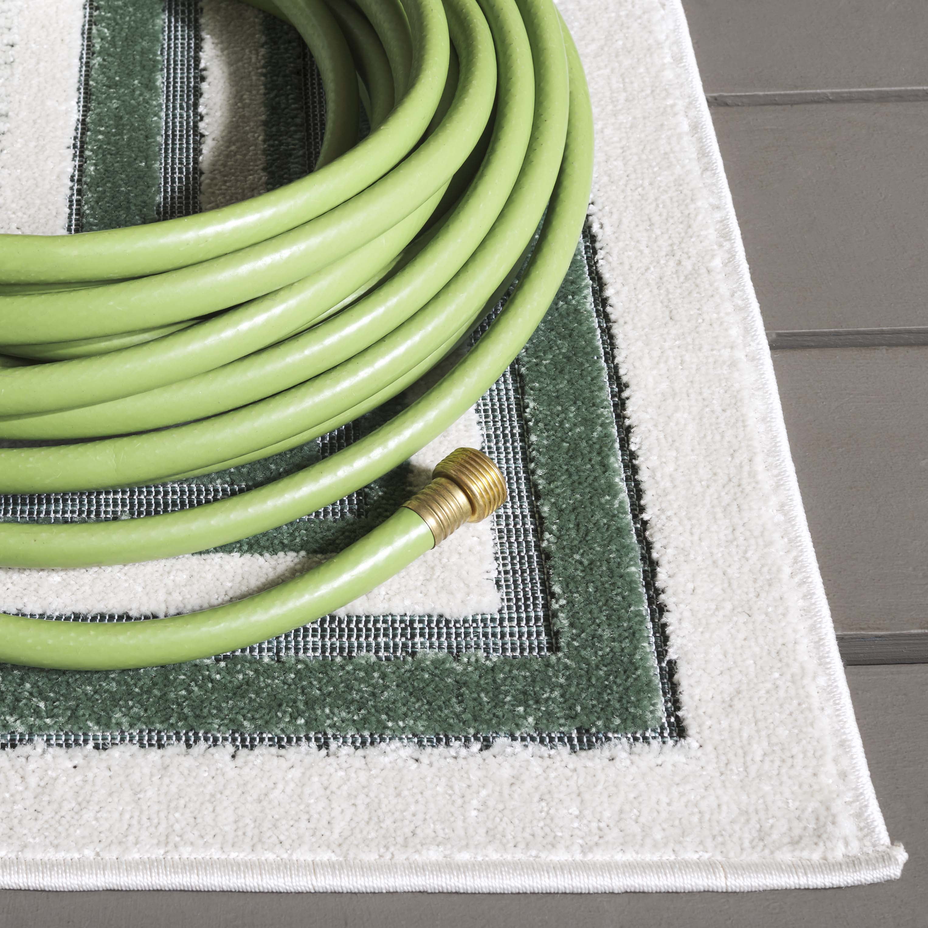 SAFAVIEH Cabana Rado Bordered Indoor/Outdoor Area Rug, Ivory/Green, 8' x 10'