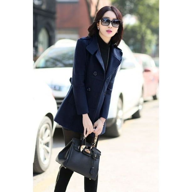 UHYTGF Fashion Winter Jacket Womens Double Breasted Short Wool Coat Solid  Color Korean Slim Female Woolen Jacket Loose Size 1150