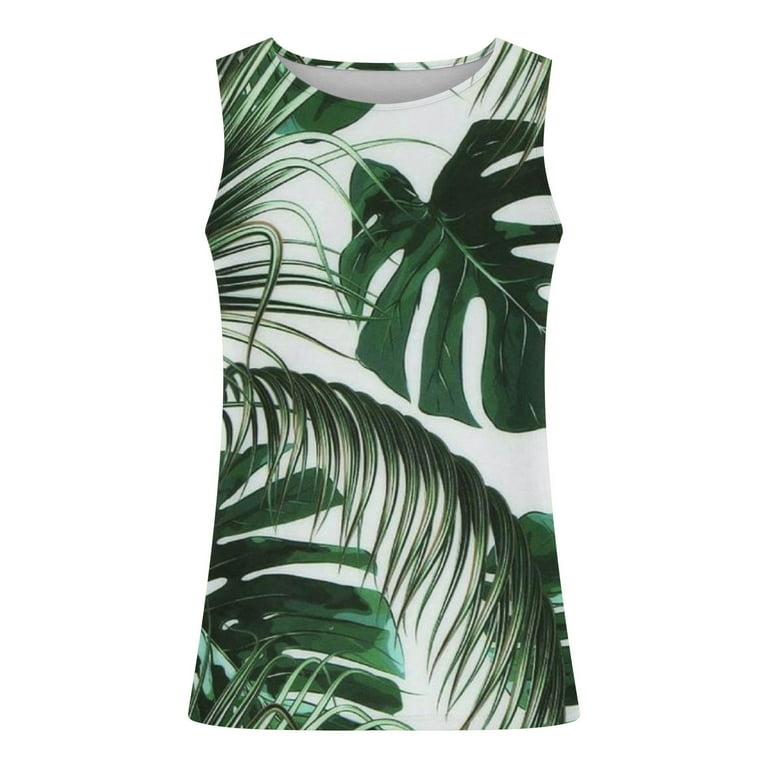 ZCFZJW Mens Beach Tank Top Summer Tropical Sunset Palm Tree Graphic Quick  Dry Sleeveless Hawaiian Camisole Tee Shirt Gym Workout Tanks White XXXXXL 