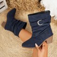 thumbnail image 4 of Pandaie Slouchy Ankle Boots for Womens Cowboy Pointed Toe Low Heel Buckle Strap Classic Cowgirl Fall Booties Size 6-9.5, 4 of 6