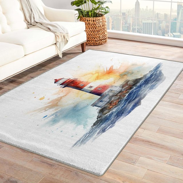 Lighthouse Area Rugs for Bedroom Living Room - 2x3 ft - Starry Night Carpet for Home Decor - Nautical Patterned Decorative Indoor Small Rug - Washable & Soft & Non Slip & Low Pile Z&0510
