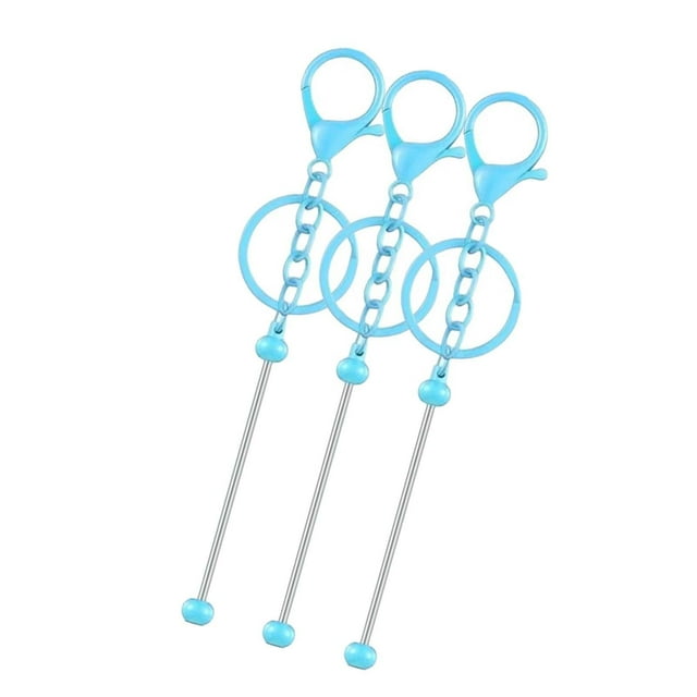 MERIGLARE 3 Pieces Beadable Keychain Bars Make Your Own Keychain Rings for Friend Gift Blue