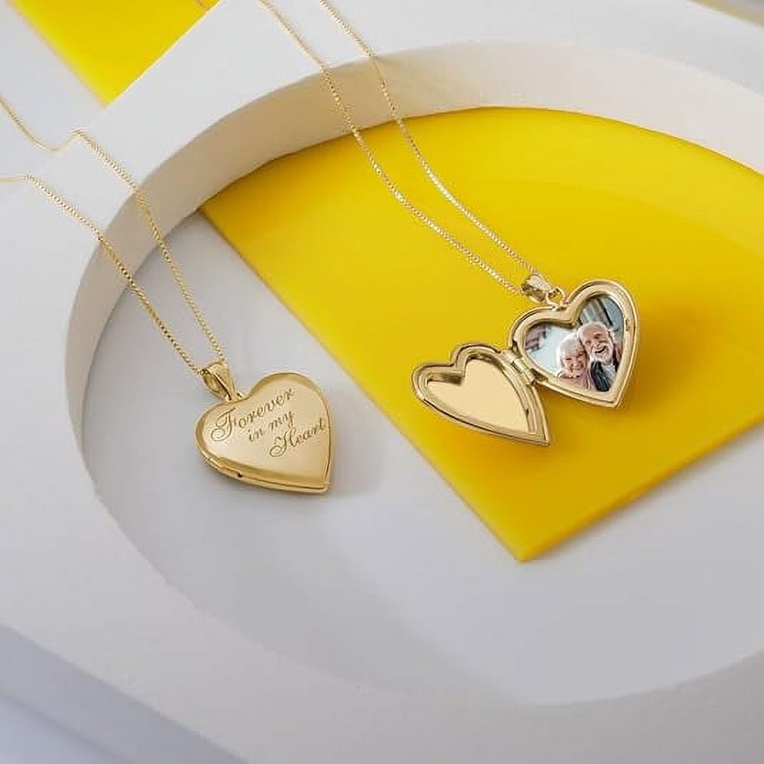 PicturesOnGold Forever In My Heart Locket Necklace for Women That Hold Pictures & Engraving in Personalized Jewelry Gifts for Men & Women Yellow Gold (Locket + 2 Photo + Engraving)