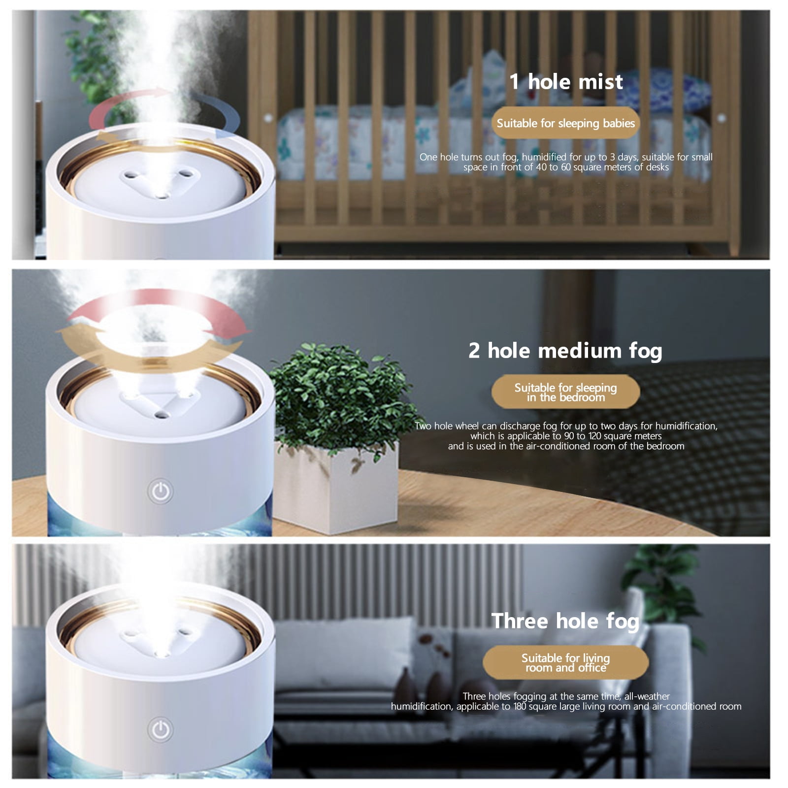 YUNAFFT Humidifiers for Bedroom Large Room, 2L Cool Mist Top Fill Oil Diffuser for Baby Nursery and Plants Quiet Rapid Ultrasonic Humidification for Home Whole House