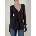 thumbnail image 5 of Women'S Cable Knit V Neck Sweater Slim Fit Long Sleeve Knitwear Casual Pullover Jumper Tops Brown S, 5 of 6