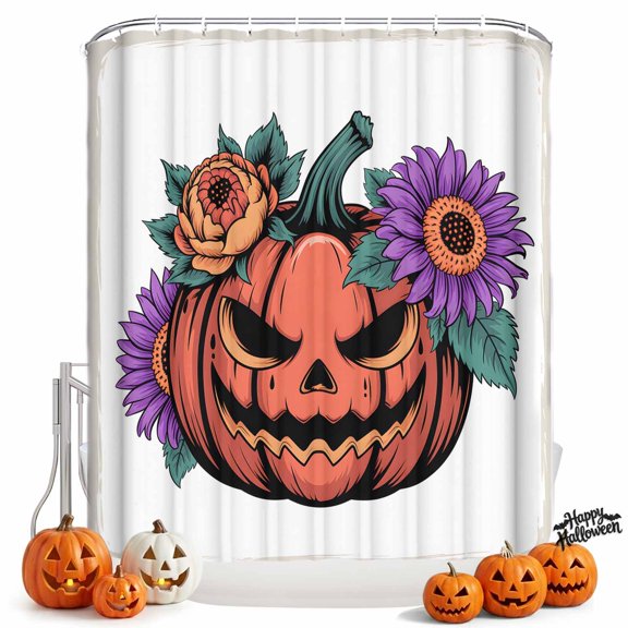 Shower Curtains for Bathroom-36"x72",Halloween Funny Pumpkin Ghost Waterproof Bath Curtain Grommet Shower Curtain Set with Hooks
