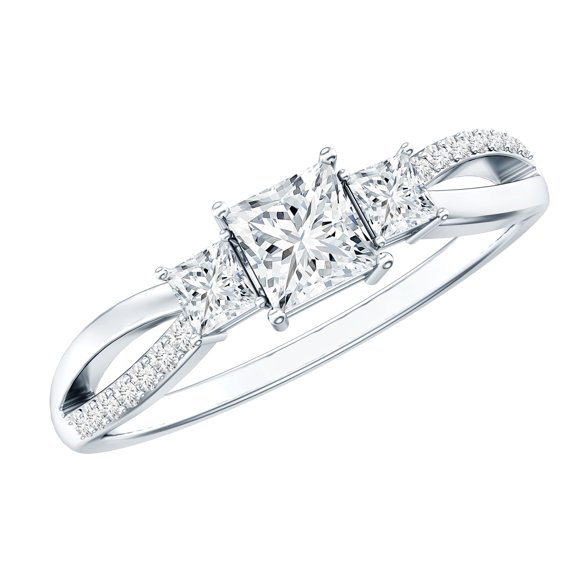 Rosec Jewels Lab Diamond Anniversary Ring for Women (Ef-Vs Quality) - Princess Cut Diamond 3 Stone Ring, 925 Sterling Silver, US 4.00