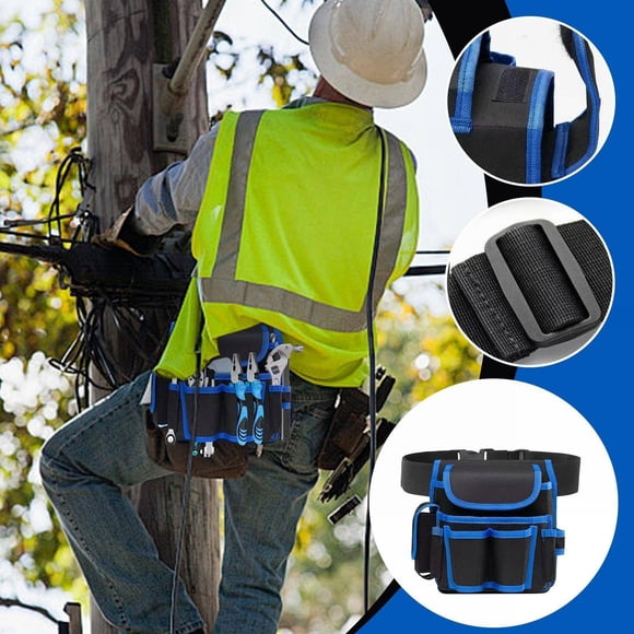 Tool Belt, Electrician Tool Pouch, 8-Pockets Tool Belts for Men, Detachable & Adjustable Tool Pouch belt for Electrician, Carpenter, Construction, Work Apron, Utility Belt, Black-Blue, 9.06x9.06"