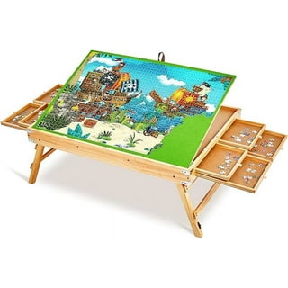 Ynredee wooden jigsaw puzzle table for adults & kids,portable folding table  with 2 drawers,multifunction tilting table puzzle accesso