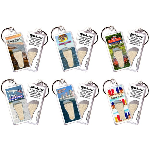 Orange Beach Souvenir Keychains. (OGB100 - Assorted) 6 Piece Set