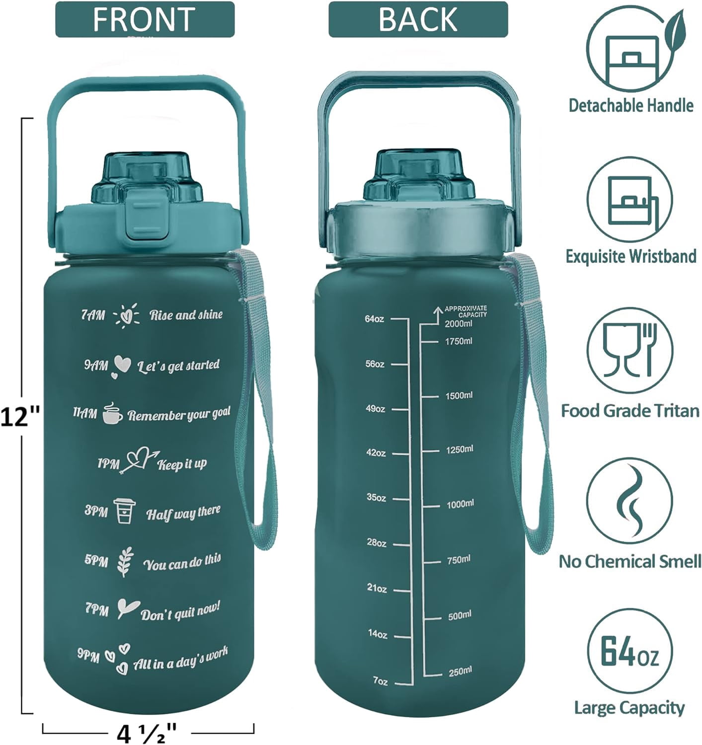 Half Gallon Water Bottle with Sleeve Water Bottle 64 Oz Water Bottle with Time Marker, 1/2 Gallon Water Bottles Half Gallon Water Bottle with Straw and Gym Yoga 1/2 Gallon Water Jug for Women Floral