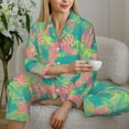 thumbnail image 6 of Yiaed Colorful Palm Leaves Print Pajamas Women's Long Sleeve Sleepwear Soft Button Down Loungewear Pjs Lounge Set Nightwear Womens Pajama Pants-Large, 6 of 7