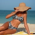 thumbnail image 5 of KIHOUT Women's Split Bikini Swimsuit Zebra Print Halter Top Hardware Accent High-Cut Bottom Removable Padded No Underwire for Beach Pool Summer, 5 of 7