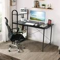 thumbnail image 3 of Costway 48" Reversible Computer Desk Writing Table Workstation w/ Storage Shelf Black, 3 of 10