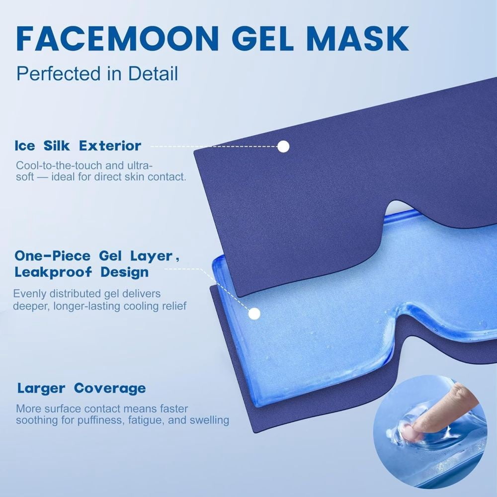 FACEMOON Cooling Eye Mask Comfort Relief for Puffy Eyes Dark Circles Large Soft Thick Gel Flexible Reusable Sleep Essential Black